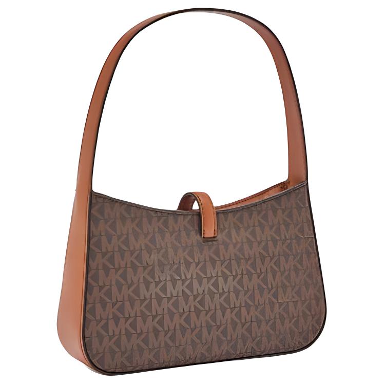 Michael Kors Lyra Monogram Gold Lock Faux Leather Shoulder Bag Women Shoulder Bag Brown 35T4G1YC5B-BROWN