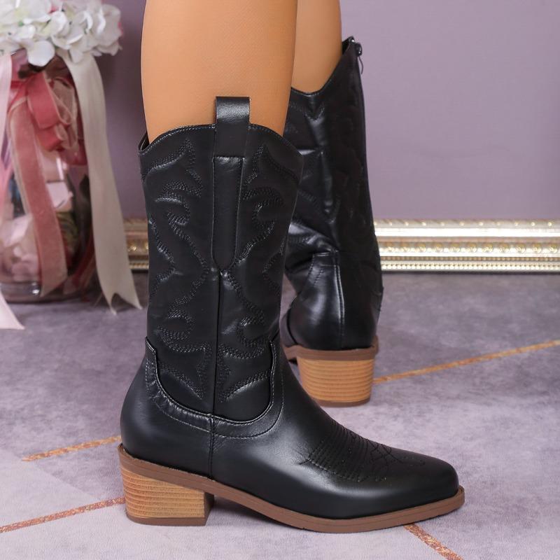 Fashion Western Women's Boots 2025 Spring and Autumn Fashionable Tight High Heel Cowboy Boots Retro Western Cowboy High Heel Boots
