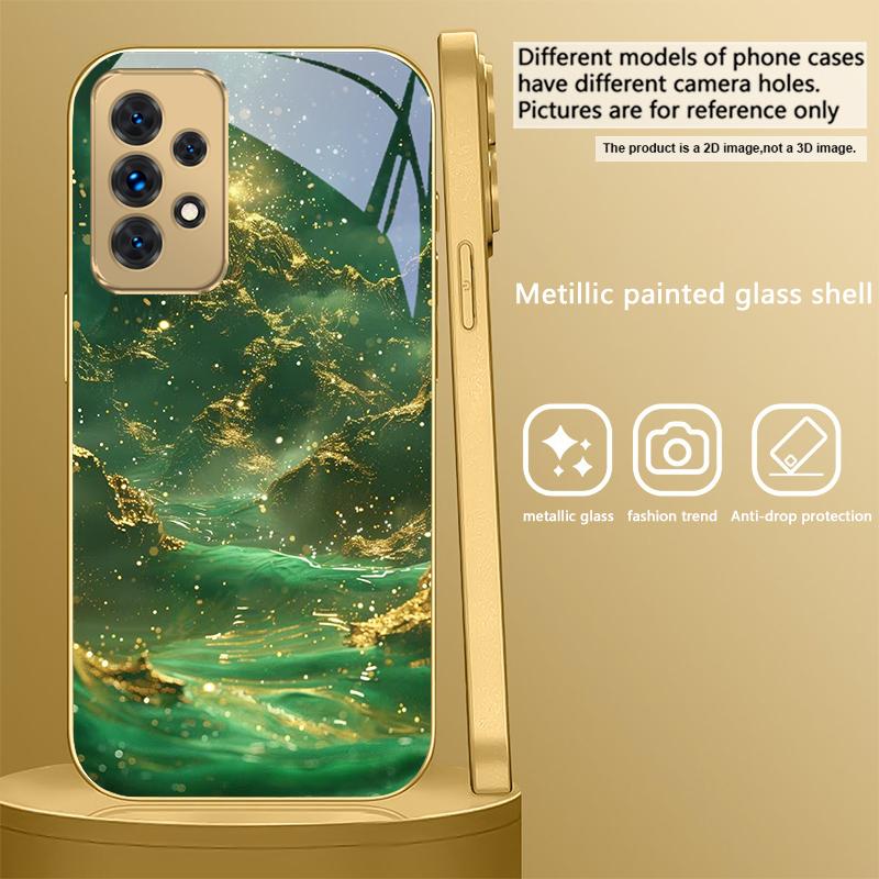 Deep Green Jade Texture For Samsung A36 A35 A34 A33 A32 A31 A26 A25 A23 A22 A21s A73 A72 A71 A42 A56 A13 Golden Glass Phone Case