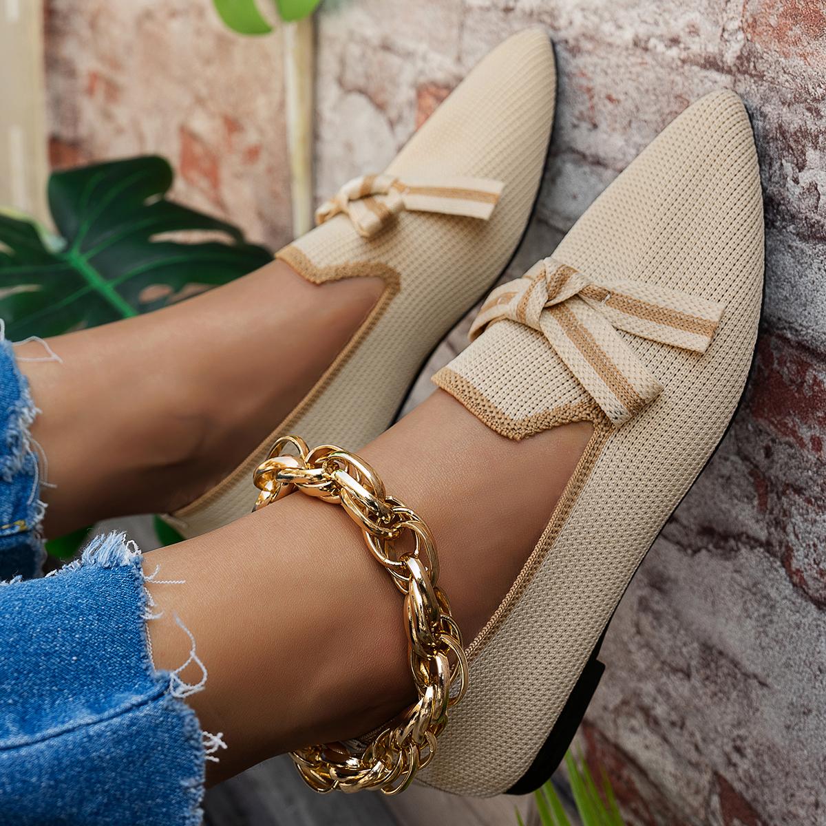 

Модные Новые Женские Балетки Вязаные Слипоны Дышащие Удобные Однотонные Туфли Повседневные С Острым Носком Лоферы для Ходьбы Кроссовки 36 бежевый