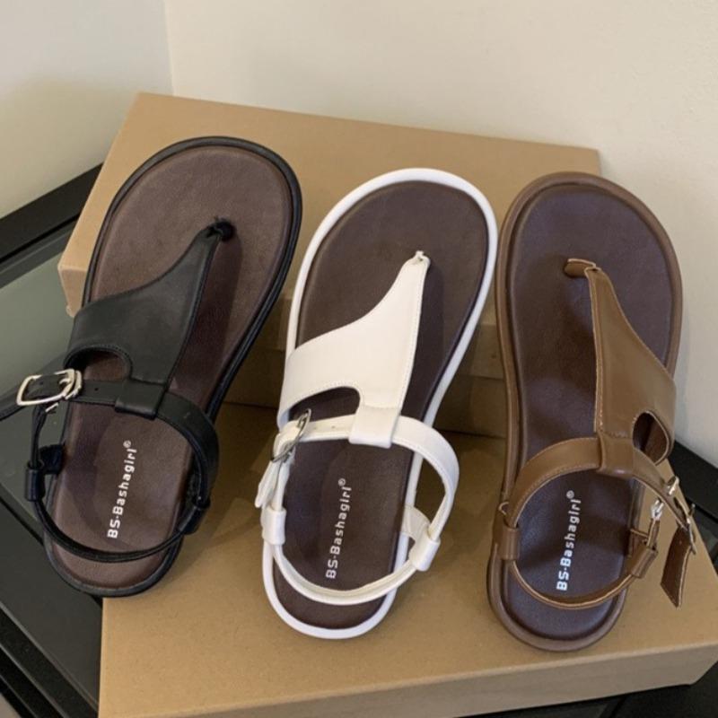 Fashion Round Toe Narrow Band Flat Sandals Women Clip Toe Hollow Buckle Flip-flops Summer Fashion Comfort Non-slip Vacation Beach Shoes
