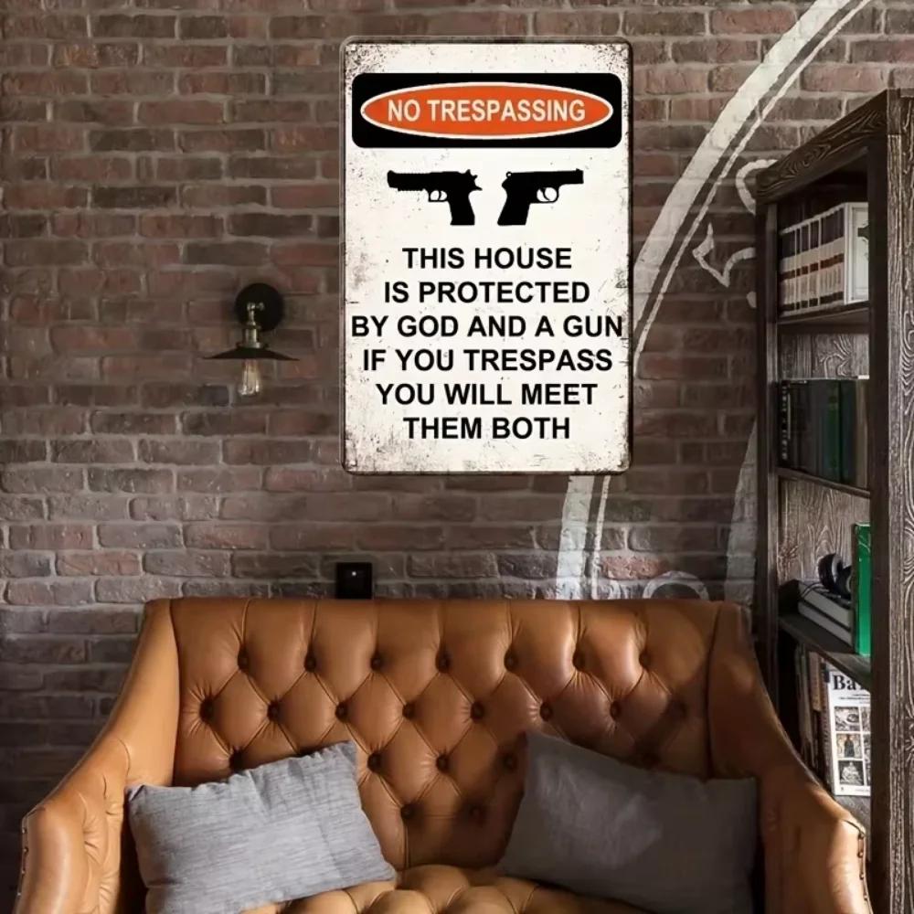Vintage 1pc Warning Gun Sign This Home Is Protected by God and Guns Rust/Fade Resistant, Easy To Install Indoor/Outdoor Use