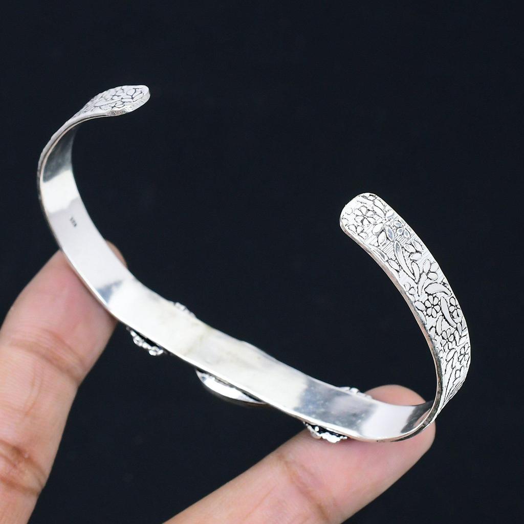 Daughters Day Sale 925 Sterling Silver Rhodochrosite Stone Boho Bangle Bracelet