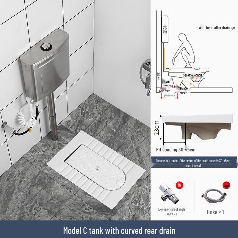 Compact Ceramic Squat Toilet with Flip Lid and Cover Plate