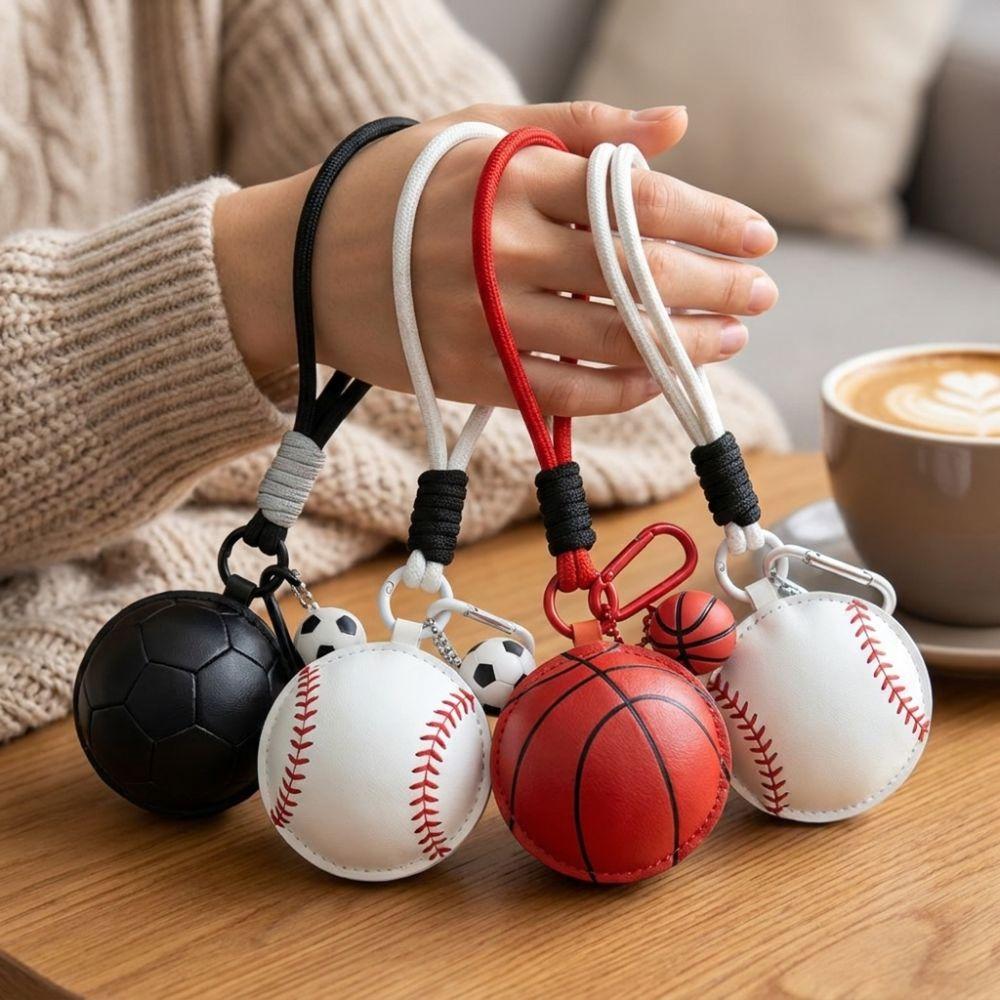 Cartoon Sports Ball Keychain PU Leather Sports Themed Gift Charm Gift for Sports Lovers