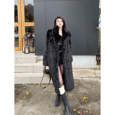New High-end Imitation Fox Fur Coat Dark Series Mid-length Thick Environmentally Friendly Fur Coat Cotton Coat for Women