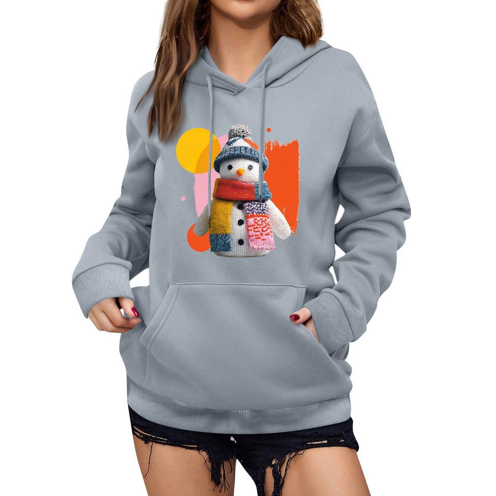 Women's Winter Christmas Printed Pullover Hooded Sweatshirt Fleece Long Sleeve Sweatshirt