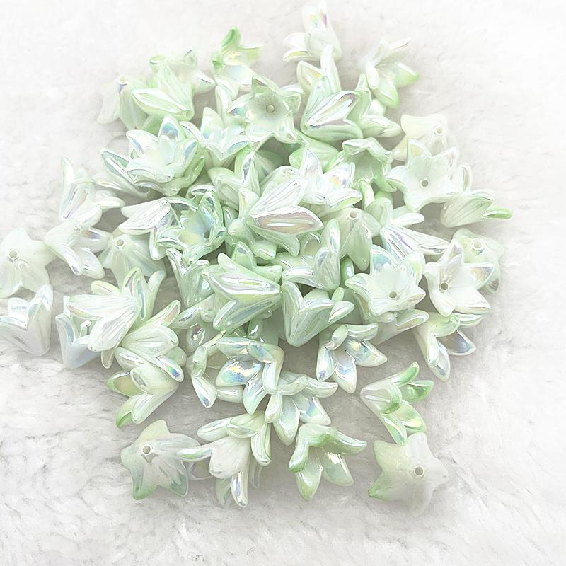 20pcs 13x16mm Gradual Change Acrylic Lilies Beads Caps Jewelry Findings Charms Bracelets Spacer Beads for Jewelry Making