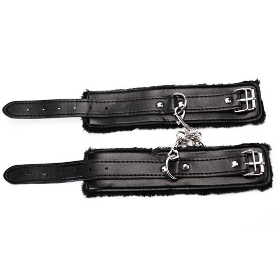 Couple Bondage Faux Leather Plush Cuffs Chain Adult Sex Game Restraint Handcuffs