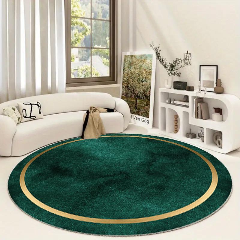 Green and Golden Circular Rug - 2D Flat Non-Slip Floor Mat for Easter - Washable Indoor Outdoor Holiday Decor Area Carpet Rug
