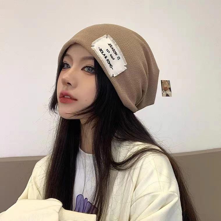 Knitted Hat for Women with Big Head Patches Piled Hats Autumn and Winter Plus Velvet Thickened Cold Hat for Men with Winter Bag Hat Warm Plus Velvet