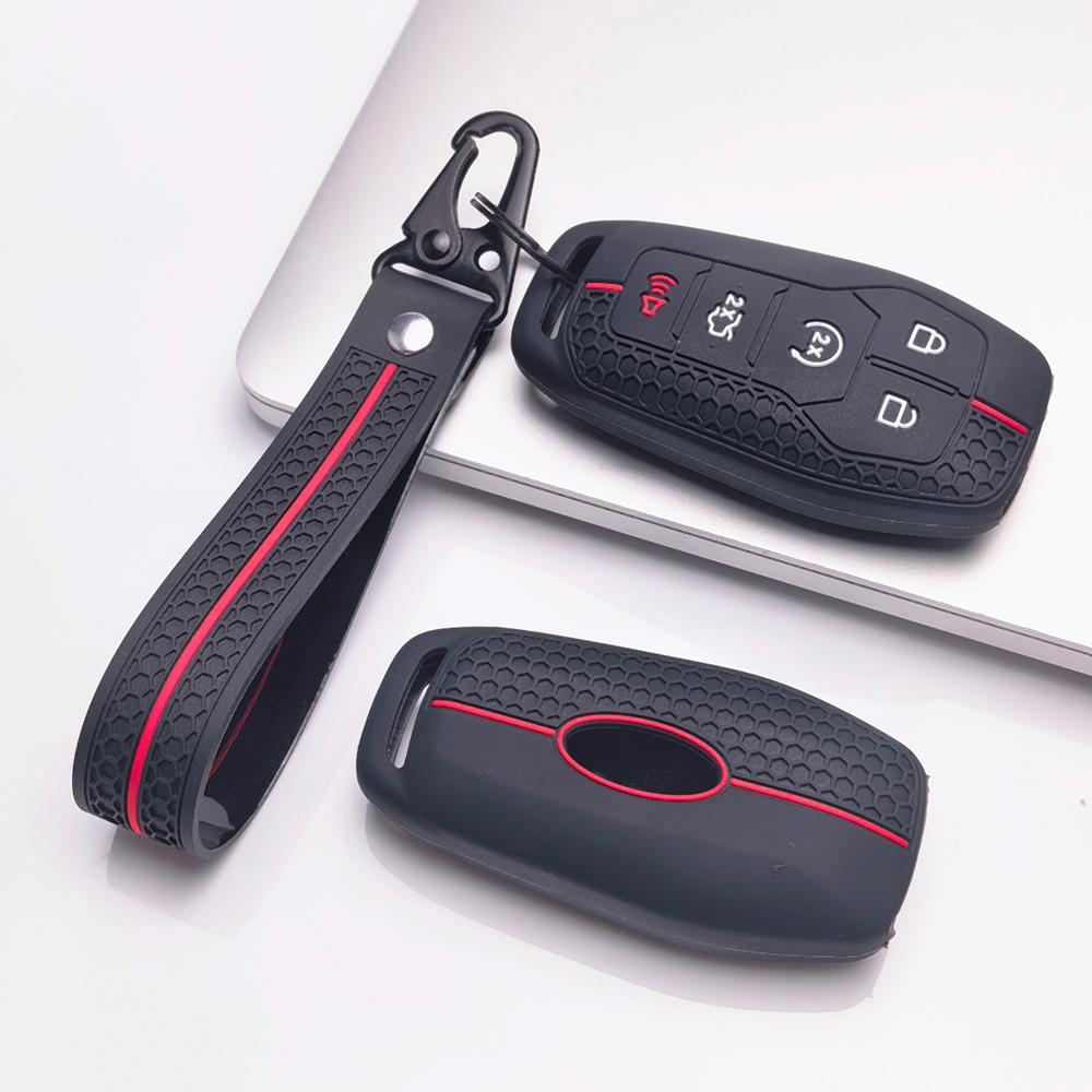 Silicone Key Fob Cover keychain fit Ford F150 F250 F350 F450 F550 Explorer Edge, Fits Ford Escape Focus F150 F250 F350 F450 F550 Explorer Edge Mustang