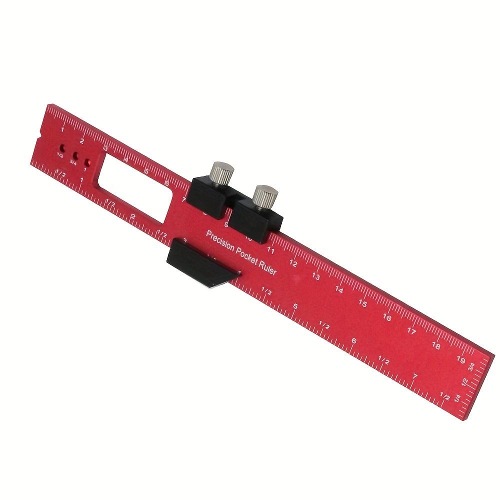 Woodworking Precision Pocket Ruler Aluminum Slide Ruler Inch and Metric T-Scribe Ruler Square Layout Tool with Slide Stop