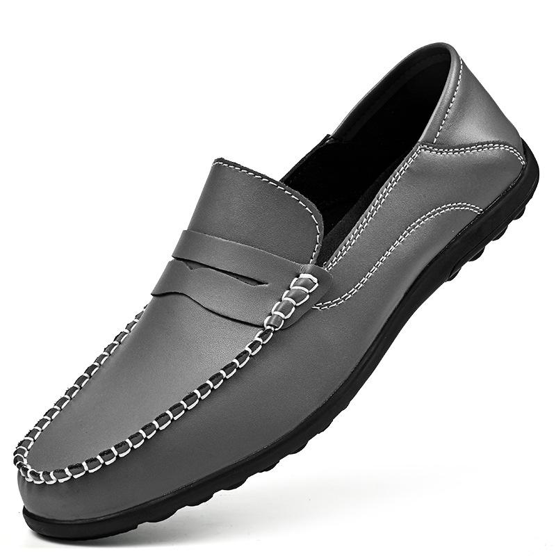 Men s British Style Cross-Season Casual Leather Loafers - Large Size, Soft Sole Slip-On Driving Shoes Size 46 серый