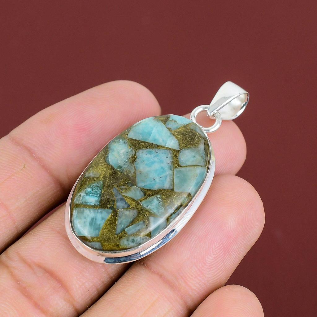 Copper Amazonite Pendant Gemstone Pendant Decent Jewelry 925 Sterling Silver Pendant Brand New Pendant Handmade Silver Jewelry Gifts For Mom