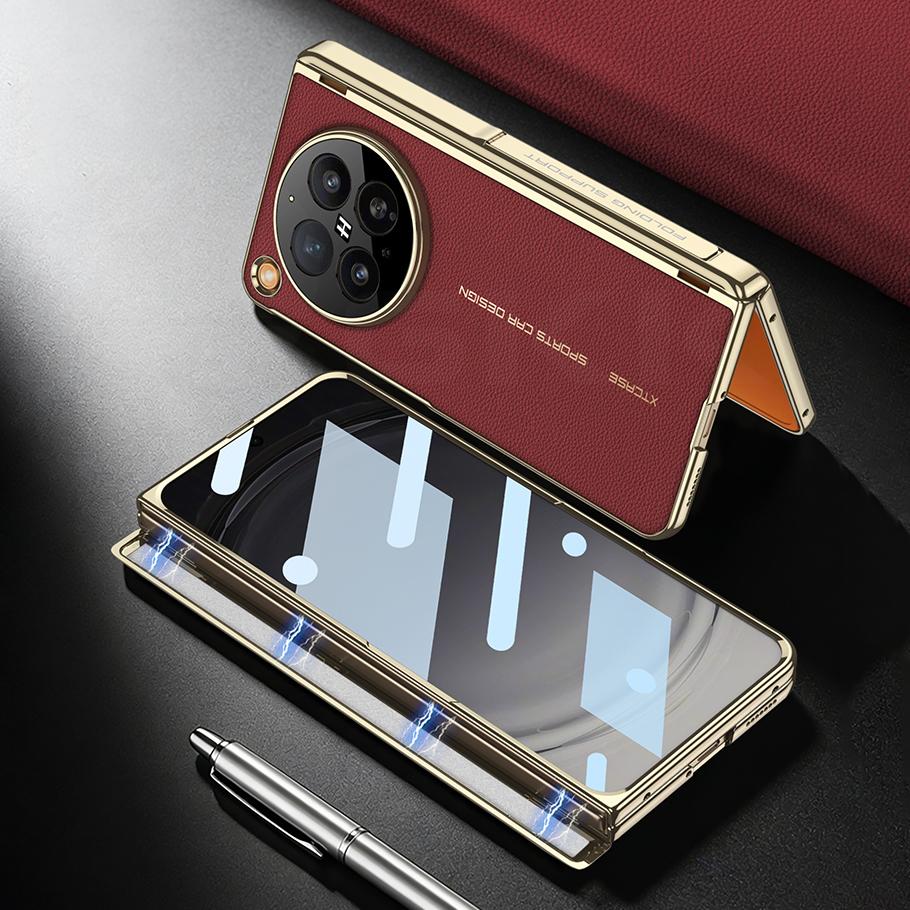 Magnetic Hinge Stand Case For OPPO Find N6 Luxury Plating Leather Wireless Charge Front Screen Glass Cover For OPPO Find N6 Case
