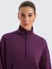 CRZ YOGA Long Sleeve Hoodie with Casual Sportswear with Plum Size XL Women's Loose-Fit Half-Zip, Pockets, SoftAura, Magenta,