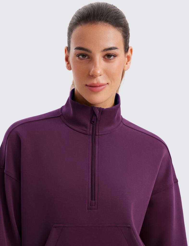CRZ YOGA Long Sleeve Hoodie with Casual Sportswear with Plum Size XL Women's Loose-Fit Half-Zip, Pockets, SoftAura, Magenta,