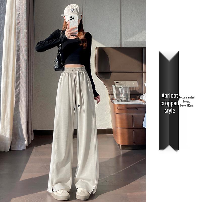 

Apricot 2025 Women s High-Waisted Slimming Drape Pants: Narrow to Wide-Leg, Summer Slit Cropped, Straight-Leg Casual Fit L