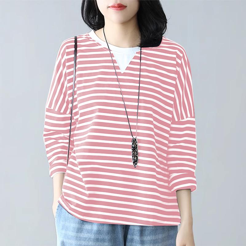 ZANZEA Women Casual O-neck Long Sleeve Loose Stripe T-shirts