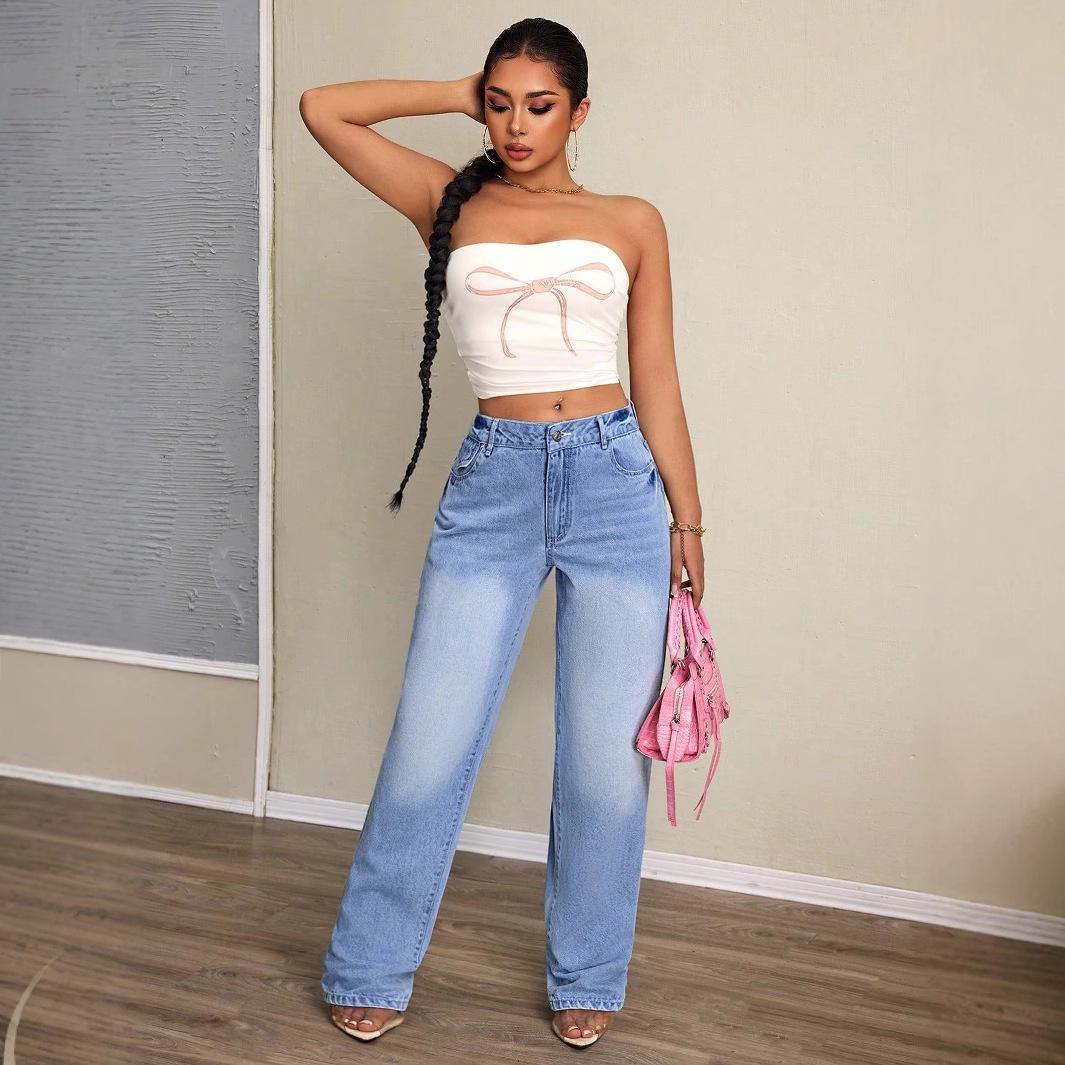 

Women s High Waist Loose Straight Leg Wide Leg Denim Pants M