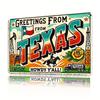 Retro Texas Wall Art Sign   Metal Decor with Reetings from Texas Design Featuring Cowboy Oil Derricks  Roses