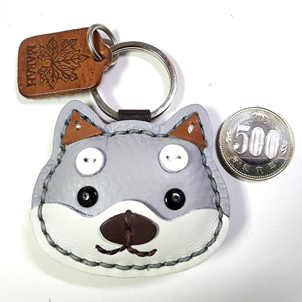 Gray Shiba Inu Genuine Leather Plump Cute Handmade Bag Made of Cowhide [deaizaka.biz] Keychain, Charm,