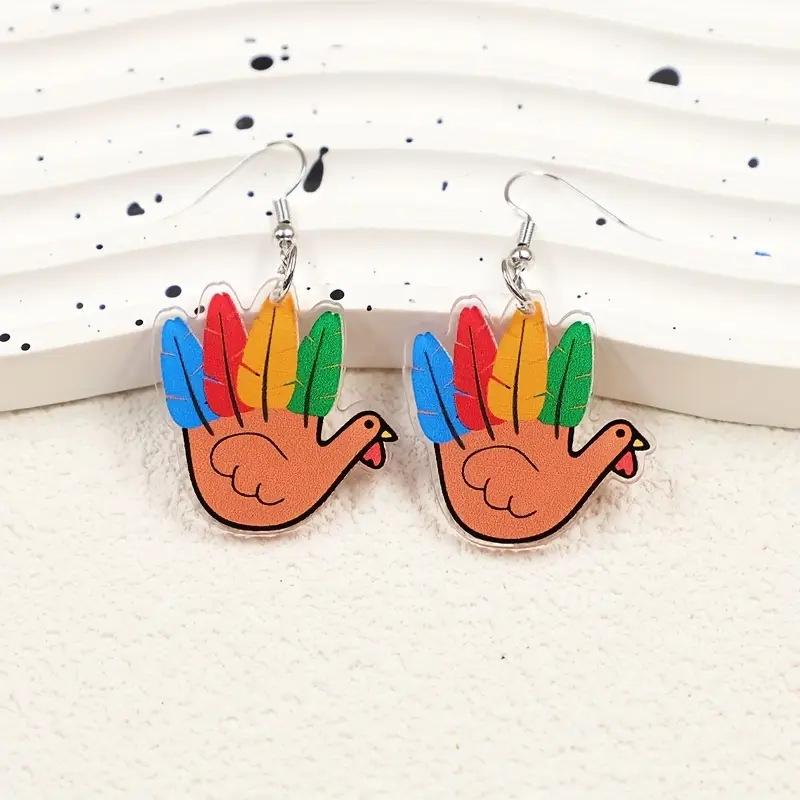 Cross-border Thanksgiving Turkey Earrings Flat Acrylic European and American Fashion Colored Feather Animal Earrings Women s Earrings