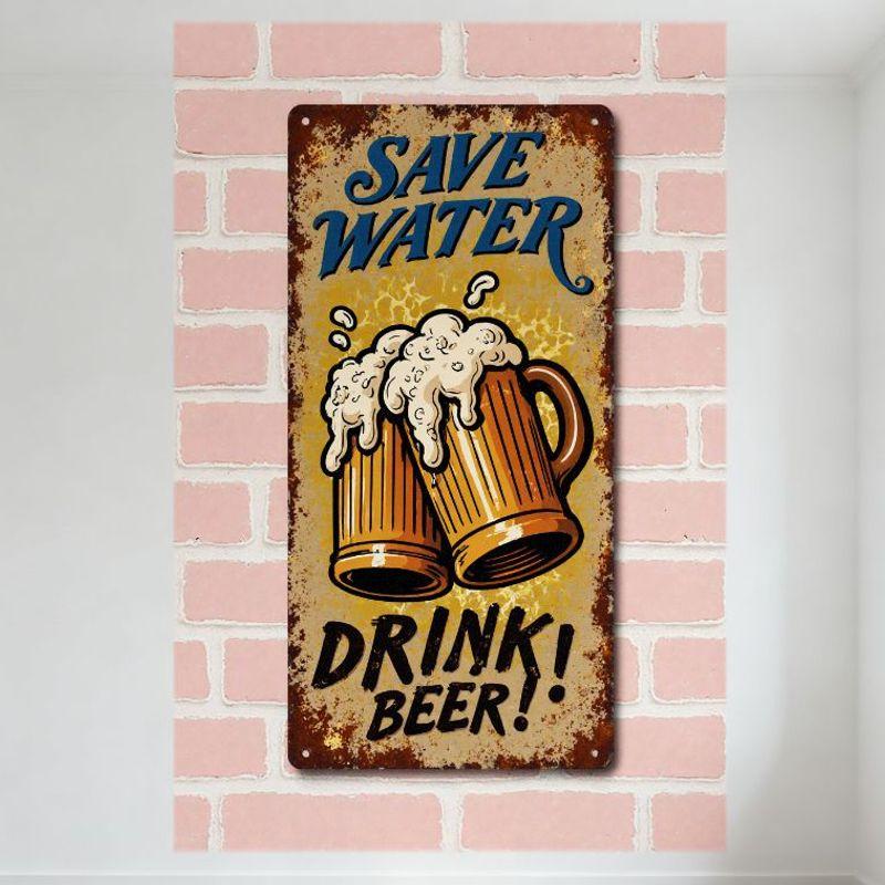 Винтажная жестяная табличка «Берегите воду, пейте пиво» с изображением деревенских пивных кружек. Настенная табличка для бара, паба, мужской комнаты, домашнего декора. 20x30cm（7.8x11.8inch）