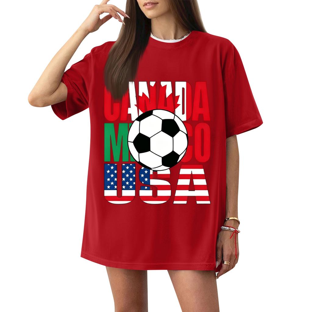 Women's Casual Short Sleeve T-Shirt Letter Print Soccer Graphic Loose Fit Lightweight Crew Neck Top for Everyday Wear