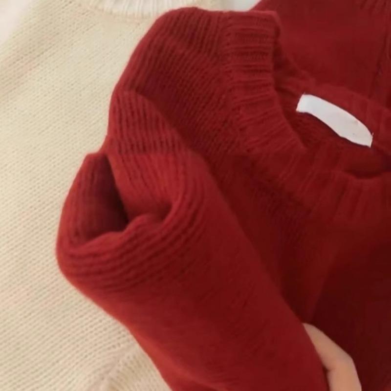Premium Weihnachts-Neuheit roter Pullover Damen Herbst und Winter Waschbärfleece weich wachsartig unterer Boden gestrickter Pullover mit Oberteil innen