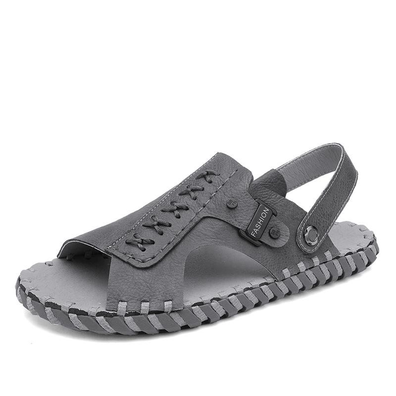 Fashion Classic Outdoor Men Sandals Handmade Leather Summer Flats Casual Lightweight man Beach Shoes Quick Dry Wading Aqua Shoes Sandals