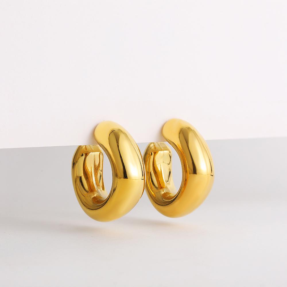 

Fashion Round Circle Chunky Hoop Earrings for Women 14k Gold Plated Thick C Shape Ear Hoops Lightweight stainless steel Zircon золотий