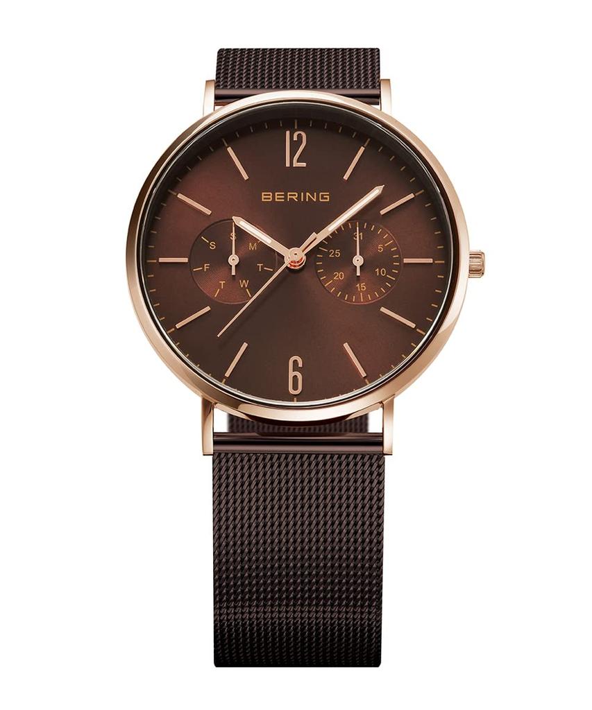 BERING Japan Limited Curea maro din piele de vițel maro din oțel inoxidabil include 2 modificări din sticlă de safir din aur roz Produs autentic importat 3 ani