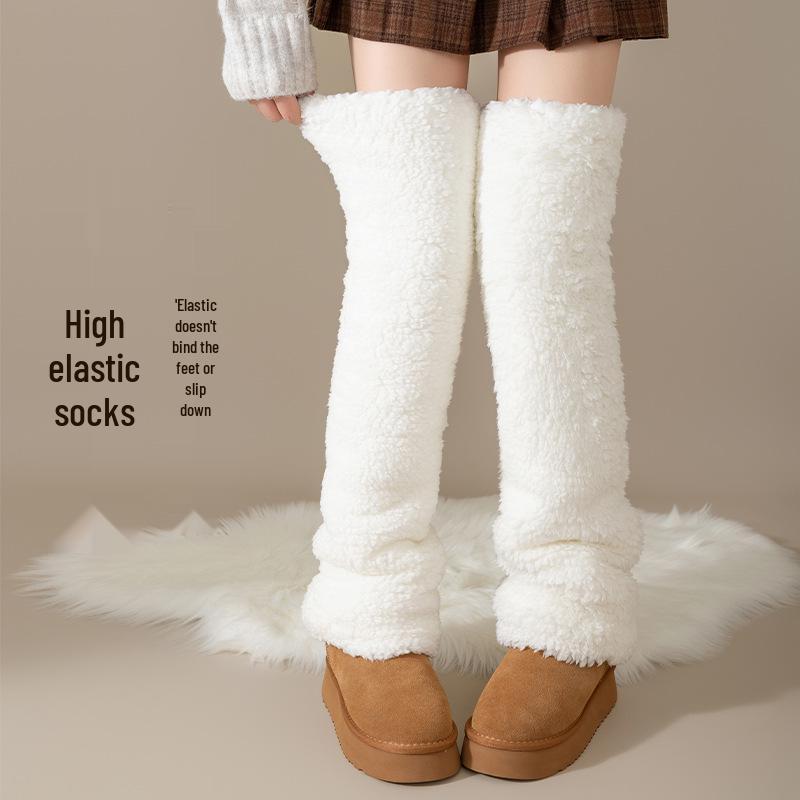 Women's Coral Fleece Over-the-Knee Socks - Warm Velvet-Enhanced Knee Pads & Leg Warmers for Autumn/Winter.