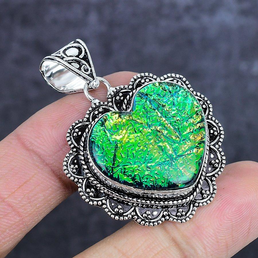 Natural Green Triplet Opal Gemstone 925 Sterling Silver Pendant 1.85" ETC-14023
