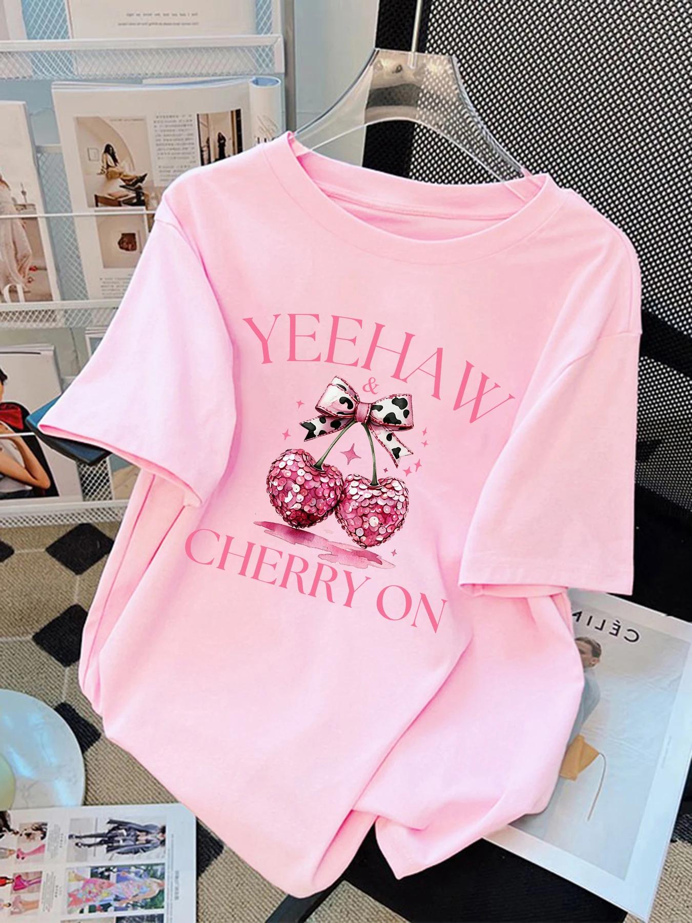 

Rose arcshaped cherrycolored summer new Womens breathable soft collarless loose casual top 4XL