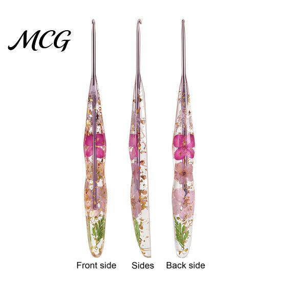Artistic Crochet Hook Resin for Beginners, Crocheting Lovers, 2.0mm-8.0mm Ergonomic Gift Set with Long Floral Handle Blankets, Dolls, Shawls,