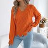 Women's Casual Color V-Neck Cable Knit Long Sleeve Sweater for Everyday Wear