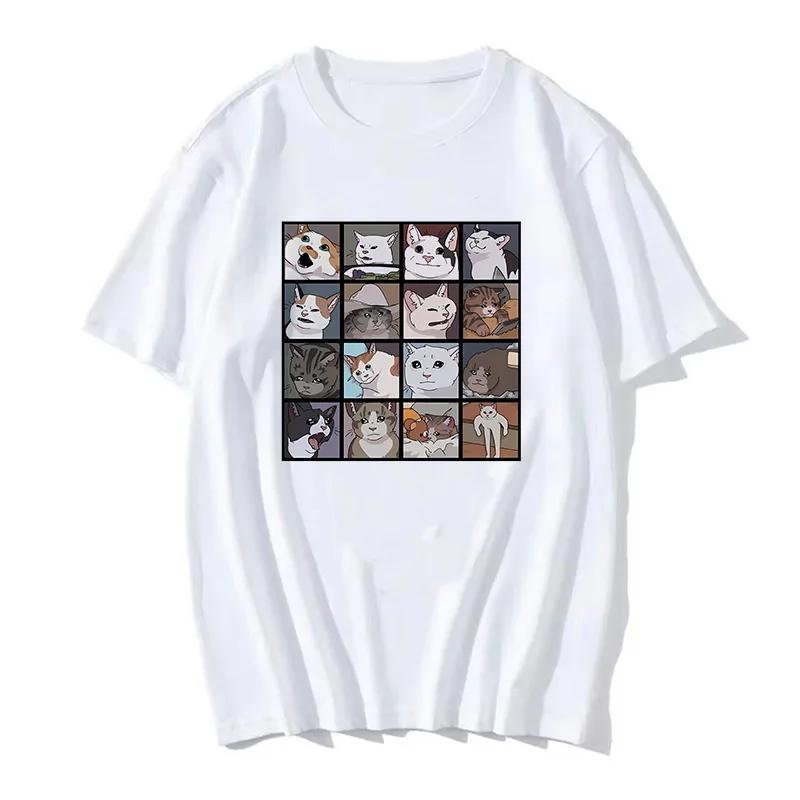 90s Women T Shirt Korean Version Cartoon Cat Group Printed T-Shirt Casual Short Sleeve Couples T-Shirt Funny Cat Streetwear