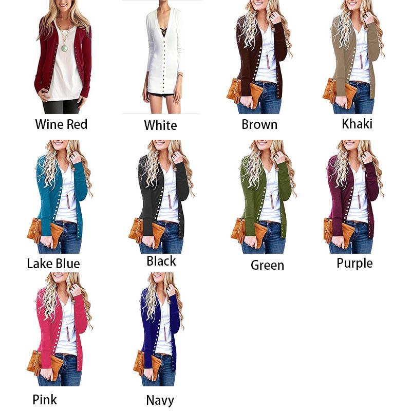 Premium Women V Neck Cardigan Coat Slim Fit Button Plain Cotton Blend Jacket Outwear Top