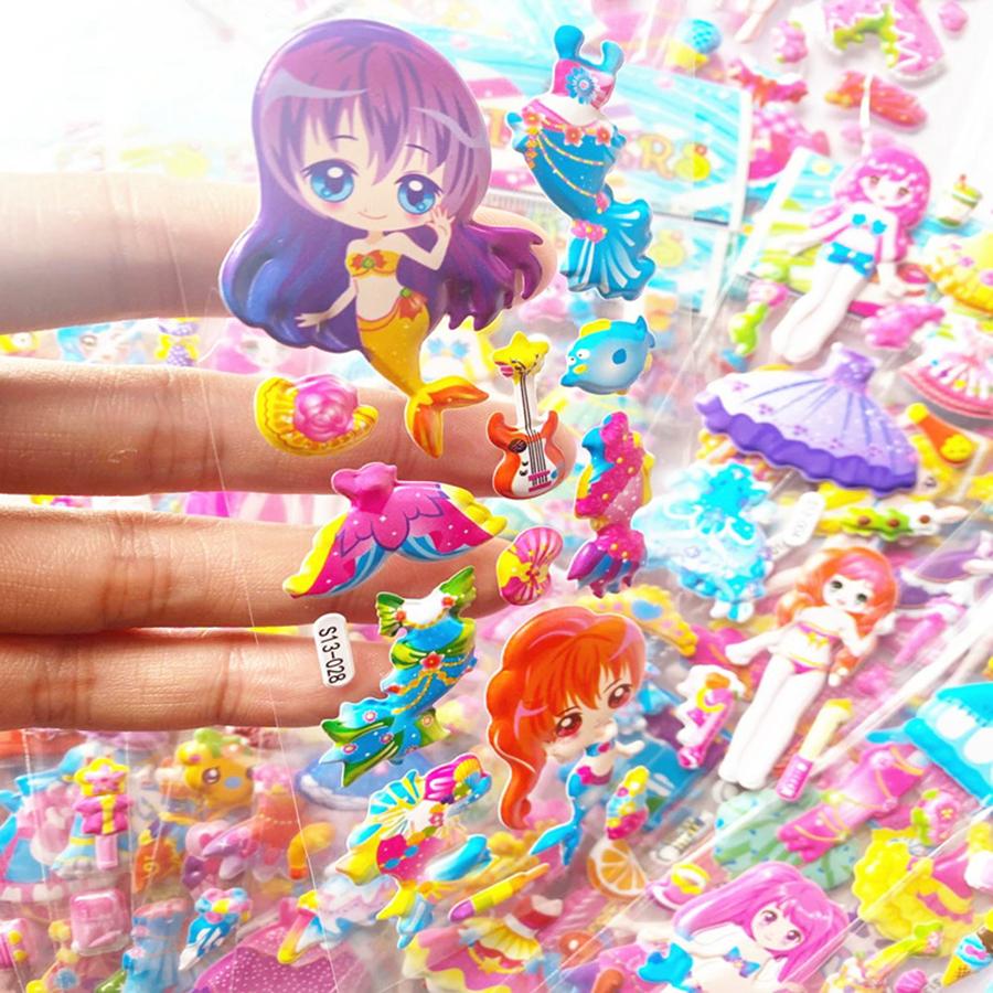 6-24pcs Costume Change Girl Bubble Stickers 3D Cartoon Creative Princess Self-adhesive Graffiti Stickers Student Reward Stickers
