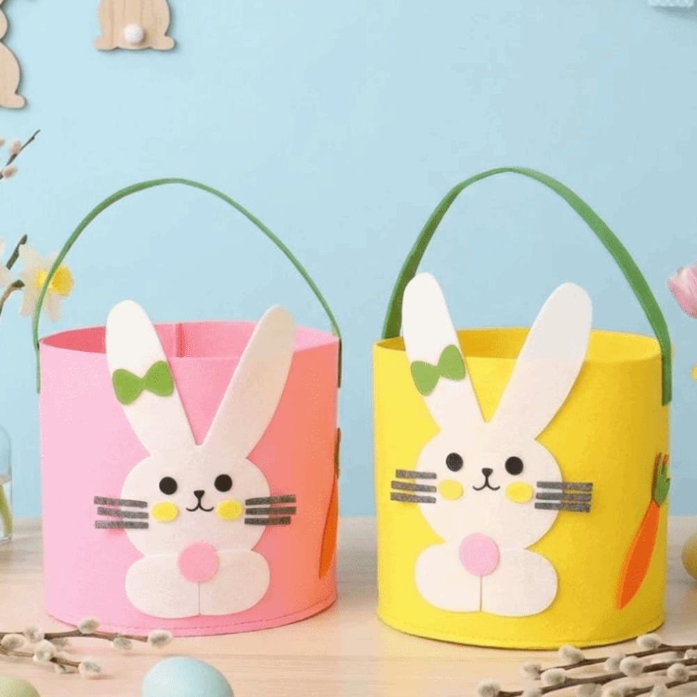 Cartoon Felt Easter Egg Basket Non-Woven Large Capacity Rabbit Candy Bags Cute Cookie Gift Bag Festival Present Storage Bags