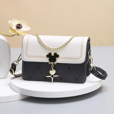 New High-value Splicing Handbag Love Embroidered Shoulder Bag Simple and Atmospheric Color-blocking Crossbody Bag Women's Bag