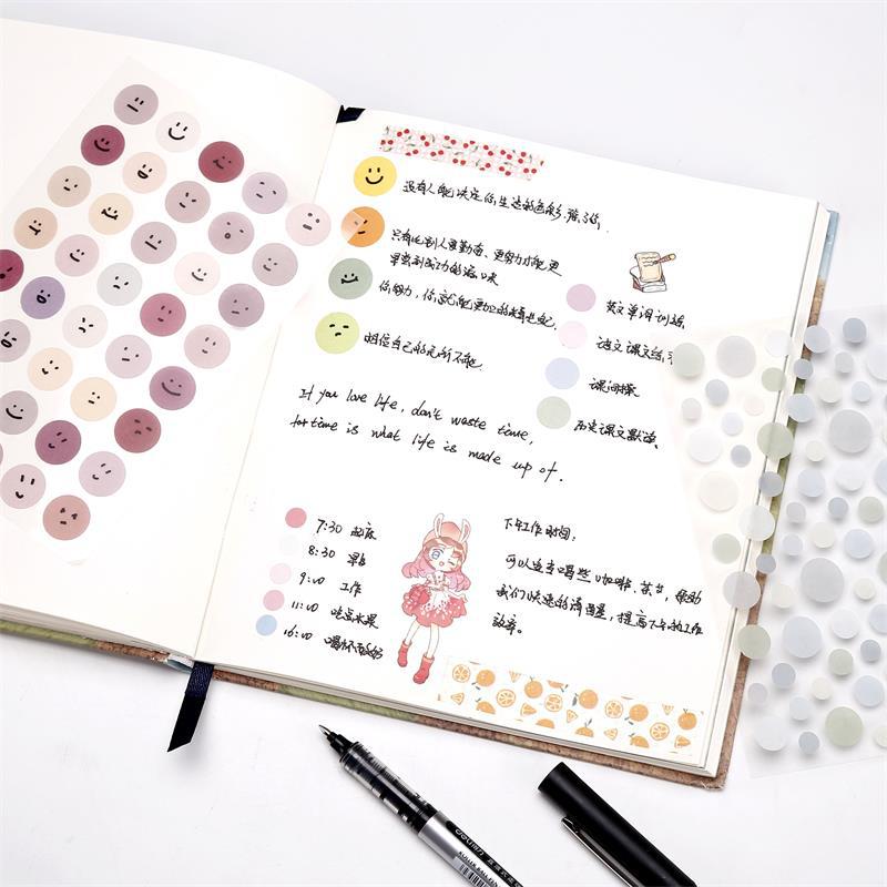 6 Sheets, Cute Expression Cartoon Doodle Cup Round Sticker, Multicolor Smile Face Gift Decoration Hand Account Sticker, Korean