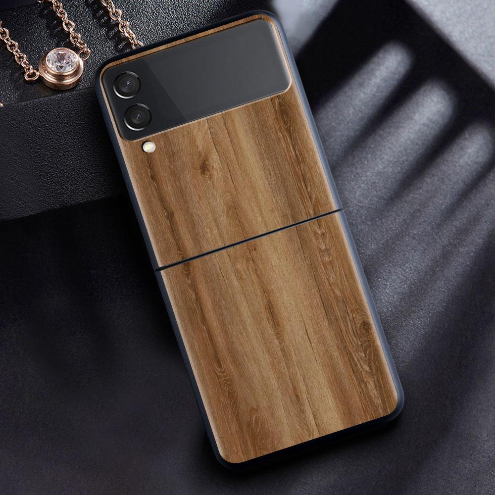 Skládací pouzdro pro Samsung Z Flip 3 Shell pro Galaxy Z Flip3 Hard Capa For ZFlip 3 silikonový kryt telefonu dřevěný