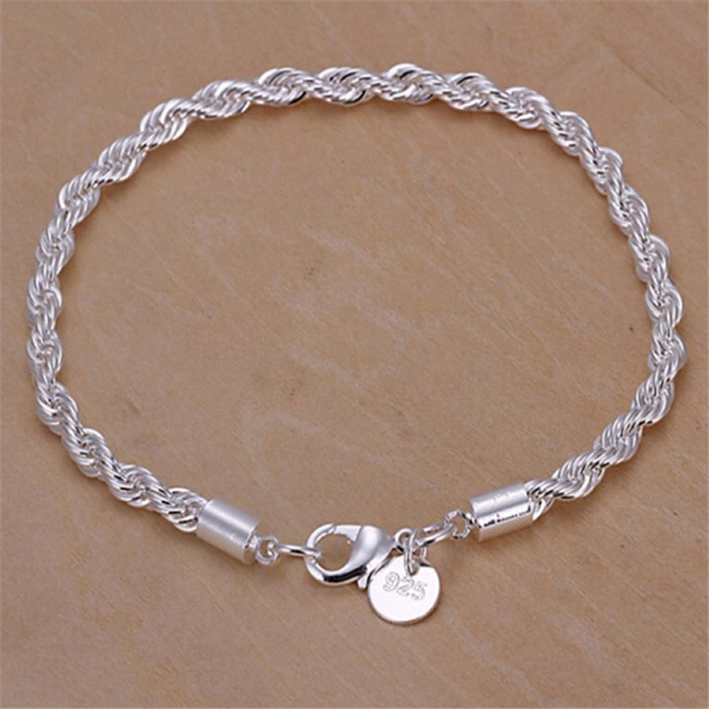 SUMENG 2024 New 4mm Silver Color Chain Male Twisted Rope Bracelet High Top Quality Fashion Jewelry For Women Men Gifts
