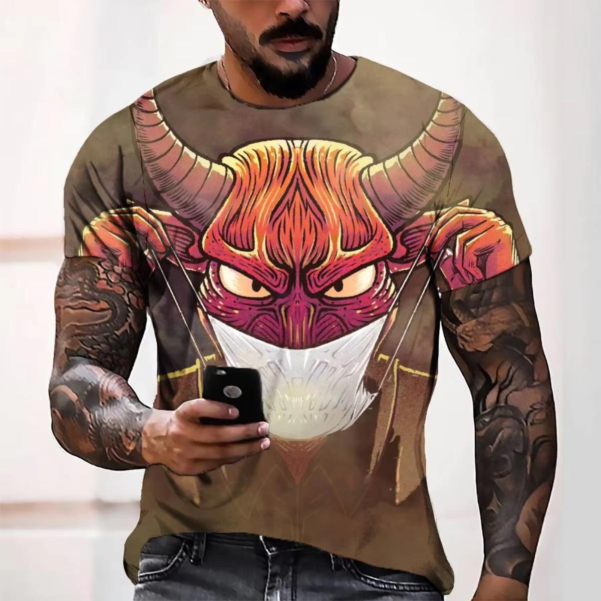 

Повседневная мужская футболка с круглым вырезом и короткими рукавами, с 3D-цифровым принтом, облегающая, легкая и дышащая, с короткими рукавами, мягкая и плотная 6XL