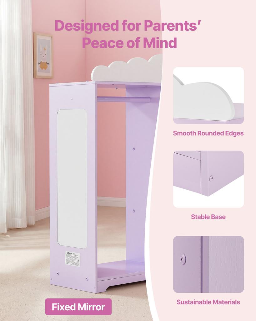 VEVOR Kids Dress Up Storage, with Jewelry Cabinet, Dress Up Closet with Mirror and Shelves, Princess Costumes Wardrobe Closet