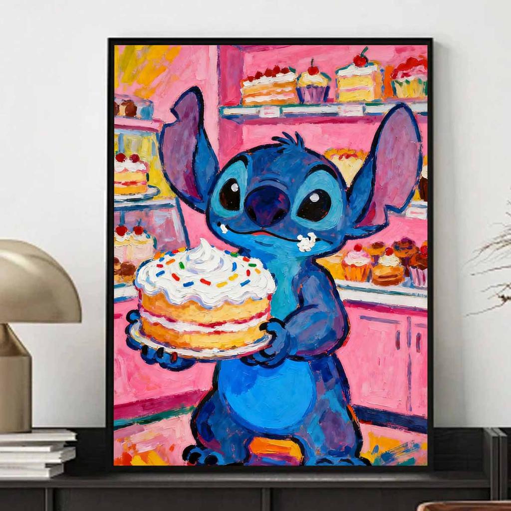 Disney Diamond Painting Kit 5D Stitch Holding Cake DIY Cross Stitch Gift Home Decor Fun Sweet Treat Artwork Hobby Relaxing Creative Craft